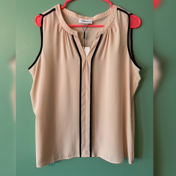 Calvin Klein Tops - Calvin Klein Tipped Split Neck Sleeveless Tank Calvin Klein Tops - Calvin Klein Tipped Split Neck Sleeveless Tank